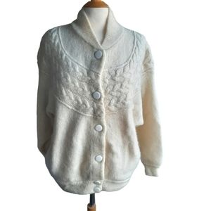 I.B. DIFFUSION Mohair Sweater Bomber Jacket Sz M Off White